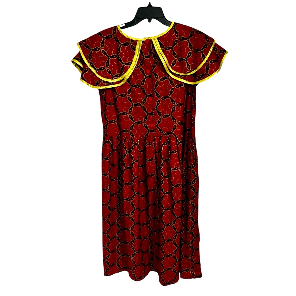 The African village size Large Elegant Red and Yellow Patterned Dress.